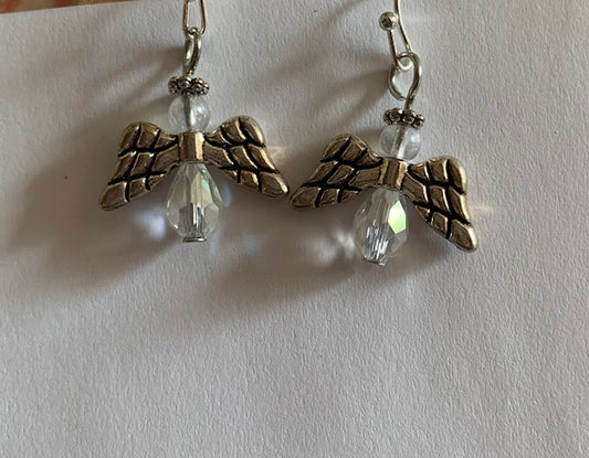 White Crystal Angel Earrings