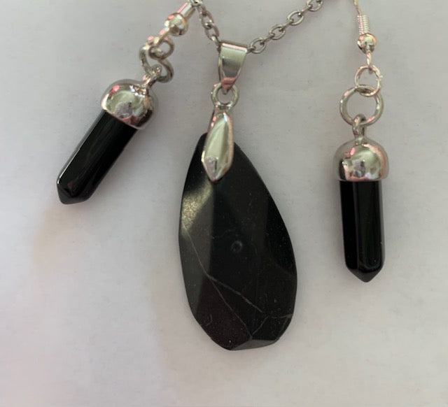 Black Jasper Necklace and Earring Set