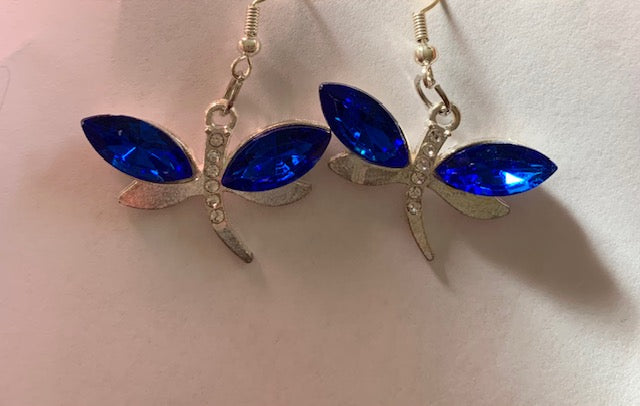 Blue Gemstone Dragonfly Earrings