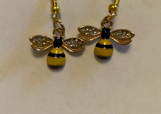 Bumblebee Earrings with Crystal accent on Wings
