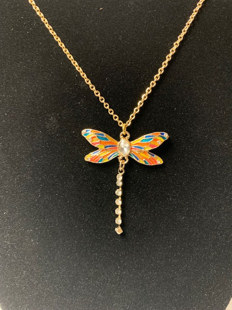 Gold Colorful Dragonfly Necklace