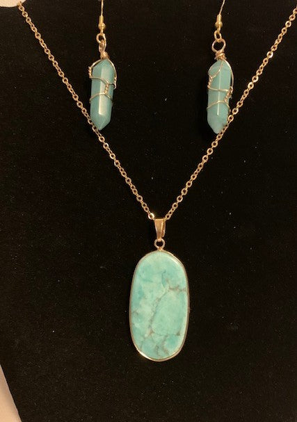 Dyed Howlite Turquoise Stone Necklace and Earring Set