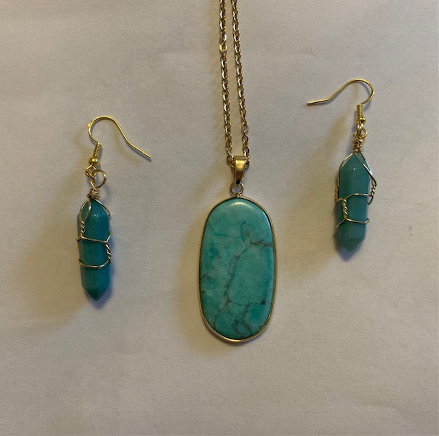 Dyed Howlite Turquoise Stone Necklace and Earring Set