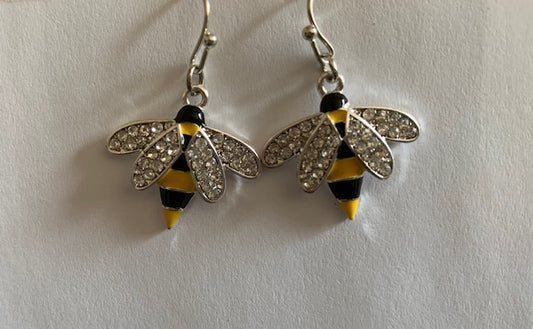 Adorable Bumblebee Earrings with crystal accents on Wings