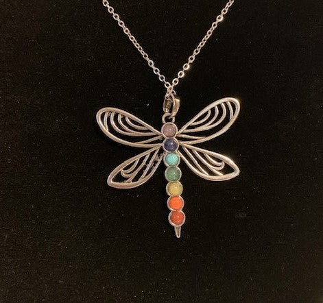 Beautiful Dragonfly Necklace with Chakra Stones