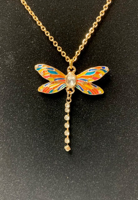 Gold Colorful Dragonfly Necklace