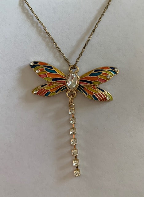 Gold Colorful Dragonfly Necklace