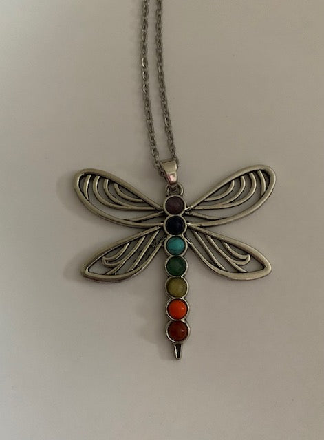 Beautiful Dragonfly Necklace with Chakra Stones