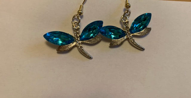 Light Blue Dragonfly Earrings with Crystal Accents