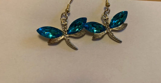 Light Blue Dragonfly Earrings with Crystal Accents