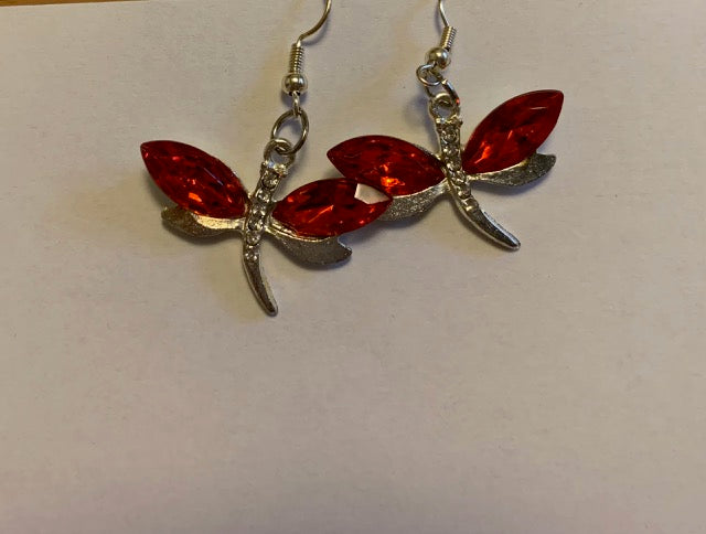 Red Gemstone Dragonfly Earrings