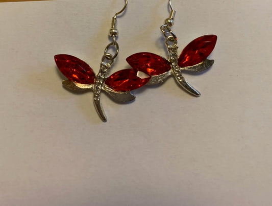 Red Gemstone Dragonfly Earrings
